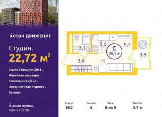 Квартира на продажу студия, 22.7 м2, Екатеринбург, метро Уральская, Проходной переулок, 1А