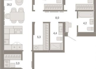 Трехкомнатная квартира на продажу, 106.9 м2, Екатеринбург, Чкаловский район, улица Гастелло, 19А