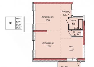 Продается двухкомнатная квартира, 61.3 м2, Хабаровск