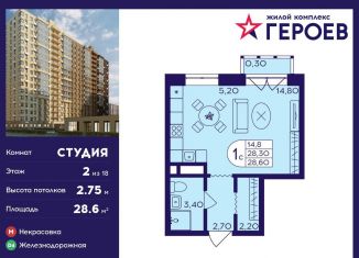 Продается квартира студия, 28.6 м2, Балашиха, ЖК Героев