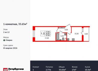 Продажа 1-комнатной квартиры, 35.7 м2, Санкт-Петербург, метро Проспект Просвещения