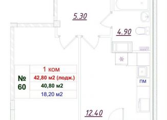 Продается 1-комнатная квартира, 41.1 м2, Ленинградская область