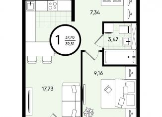 Продаю 1-комнатную квартиру, 39.5 м2, Тюмень, ​улица Александра Звягина, 3