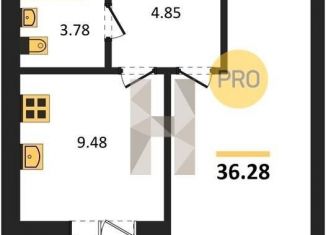 1-комнатная квартира на продажу, 36.3 м2, Воронеж, улица Курчатова, 26Б