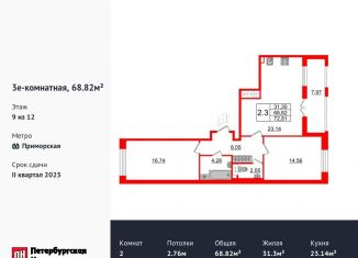 Продаю двухкомнатную квартиру, 68.8 м2, Санкт-Петербург, Уральская улица, 25