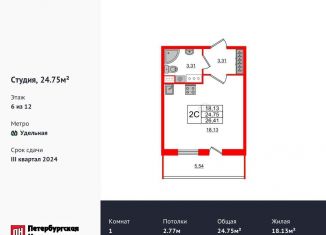 Продажа квартиры студии, 24.8 м2, Санкт-Петербург, Светлановский проспект, 14к1