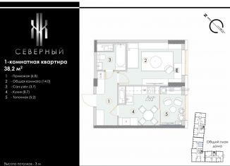 Продам 1-ком. квартиру, 38.2 м2, Ставрополь