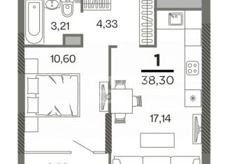 1-комнатная квартира на продажу, 38.3 м2, Рязань, микрорайон Олимпийский Городок, 2