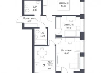 Продаю 3-комнатную квартиру, 77 м2, Новосибирск