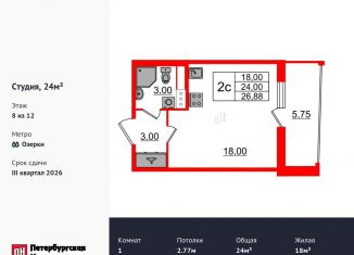 Продаю квартиру студию, 24 м2, Санкт-Петербург, метро Парнас