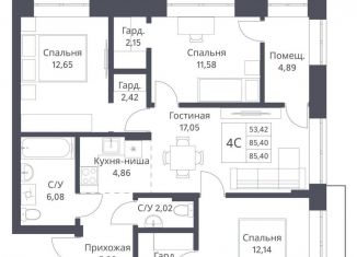 Продаю 3-ком. квартиру, 85.4 м2, Новосибирская область