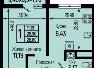 Продается однокомнатная квартира, 28.6 м2, село Небуг