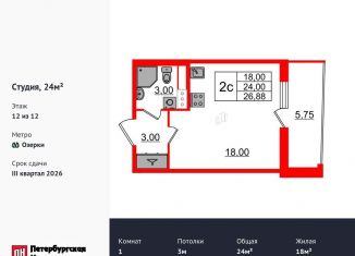 Квартира на продажу студия, 24 м2, Санкт-Петербург, Приморский район