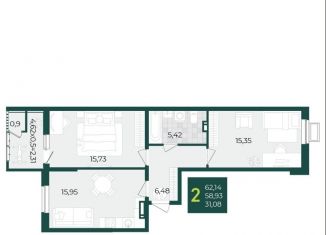 Продаю 2-комнатную квартиру, 62.1 м2, Краснодар, Прикубанский округ