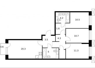 Продается трехкомнатная квартира, 77.2 м2, Санкт-Петербург, муниципальный округ Волковское, жилой комплекс Аэронавт, 1