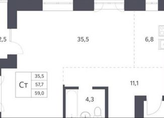 Продается квартира студия, 57.7 м2, Новосибирская область, Красный проспект, 236