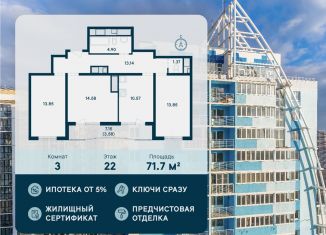 Продаю 3-ком. квартиру, 71.7 м2, Краснодар, улица Автолюбителей, 1Длит4, микрорайон Гидрострой