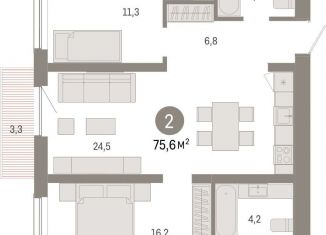 Продается 2-ком. квартира, 75.6 м2, Новосибирская область