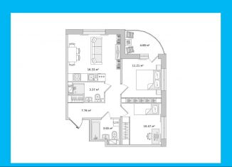 Продается двухкомнатная квартира, 57.7 м2, Санкт-Петербург, Приморский район