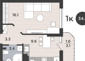Продам однокомнатную квартиру, 34 м2, Калининград, Тихорецкая улица, 16к2