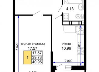 Продаю однокомнатную квартиру, 41 м2, Краснодар, Музыкальный микрорайон