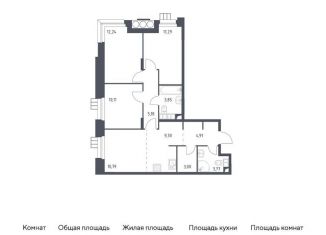 Продаю 4-комнатную квартиру, 74.4 м2, поселение Мосрентген, многофункциональный комплекс Тропарево Парк, к1.1