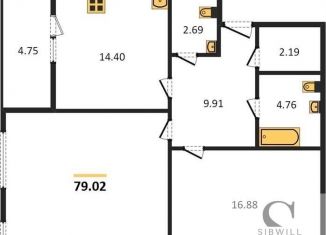 Продам двухкомнатную квартиру, 79 м2, Новосибирск, Центральный район, улица Чаплыгина, 92