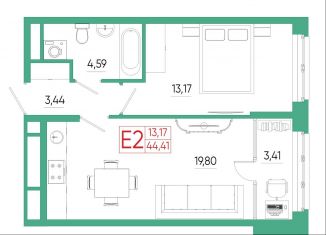 Продается 1-комнатная квартира, 44.4 м2, Тула, ЖК Смарт квартал на Сурикова