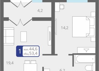 Однокомнатная квартира на продажу, 53.2 м2, Тюмень, ЖК Ожогино