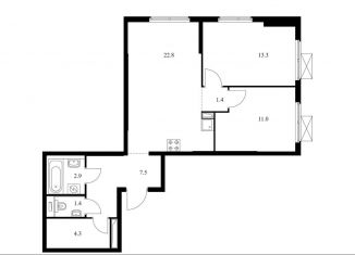 Продам двухкомнатную квартиру, 64.6 м2, посёлок Коммунарка, Проектируемый проезд № 7094