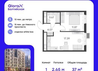 Продается однокомнатная квартира, 37 м2, Санкт-Петербург, улица Шкапина, 43-45, метро Нарвская