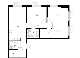 Продается 3-комнатная квартира, 82.6 м2, Московская область