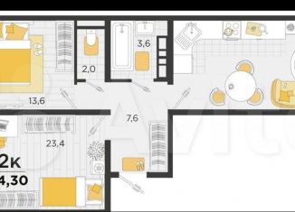 Продается 2-ком. квартира, 78 м2, Краснодар, ЖК Сказка Град, улица имени В.Н. Мачуги, 166Ак1