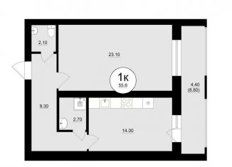 1-комнатная квартира на продажу, 55.6 м2, Самара