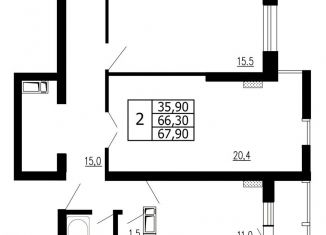Продается 2-комнатная квартира, 67.9 м2, Краснодарский край, проспект Ленина, 111к2