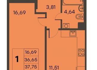 Продаю однокомнатную квартиру, 37.6 м2, Тюмень, улица Фармана Салманова, 12, ЖК Интеллект Квартал