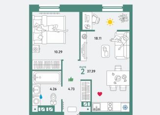 Продам 2-ком. квартиру, 37.4 м2, Тюмень, ЖК Колумб, улица Первооткрывателей, 14