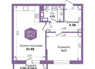 Продам 1-комнатную квартиру, 53.3 м2, Краснодар, Константиновская улица, 5лит6, микрорайон Плодородный-2