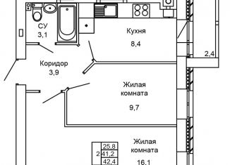 Продажа 2-комнатной квартиры, 42.4 м2, Волгоград, ЖК Колизей