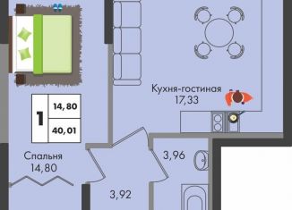 Продается 1-комнатная квартира, 40 м2, Краснодарский край, улица имени Генерала Брусилова, 5лит1.2