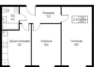 Продается двухкомнатная квартира, 56.7 м2, Москва, улица Намёткина, 10Д, район Черёмушки
