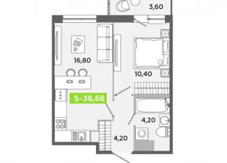 Продам 1-комнатную квартиру, 36.7 м2, городской посёлок Янино-1
