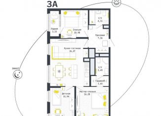 3-комнатная квартира на продажу, 84.9 м2, Рязанская область, Шереметьевская улица, 12к4
