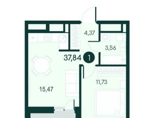 Однокомнатная квартира на продажу, 37.8 м2, Курганская область