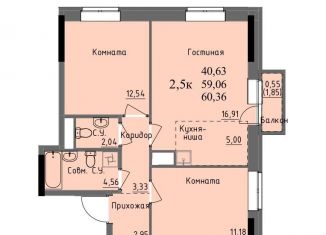 Продается двухкомнатная квартира, 59.1 м2, Ижевск, Первомайский район, улица Ключевой Посёлок, 23литА