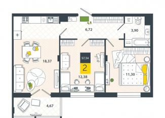 Продажа двухкомнатной квартиры, 57.3 м2, Тульская область