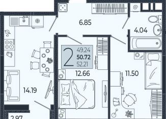 Продажа двухкомнатной квартиры, 50.7 м2, Краснодар, Прикубанский округ, Адмиралтейский бульвар, 1