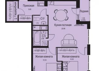 Продается 2-ком. квартира, 56.3 м2, деревня Новосергиевка