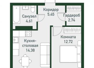 Продам 1-ком. квартиру, 48.2 м2, посёлок Западный