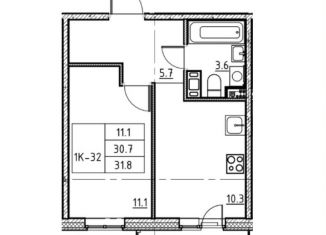 1-комнатная квартира на продажу, 31.8 м2, городской посёлок Новоселье